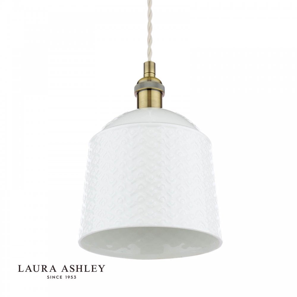 Porcelain Round Cream & Brass Single Pendant