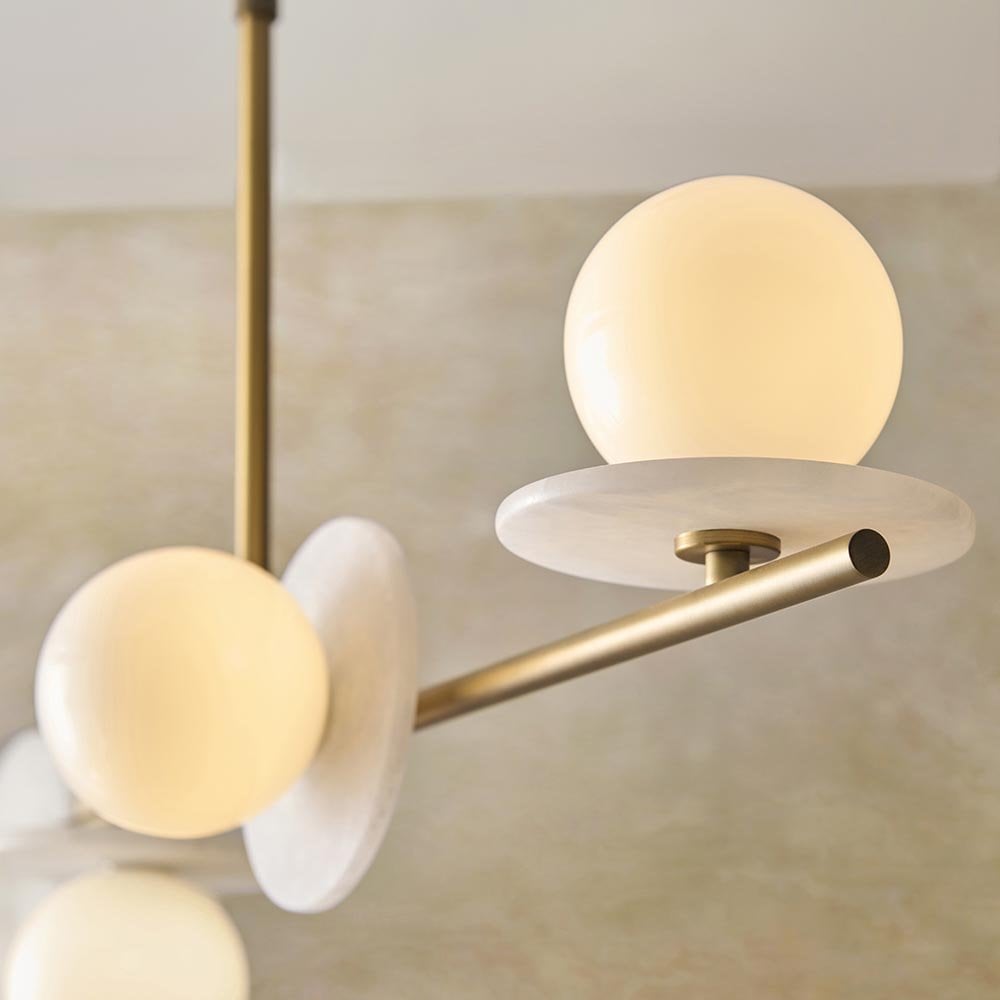Cerchio 4 Light Brass Linear Pendant with Opal Glass Shades
