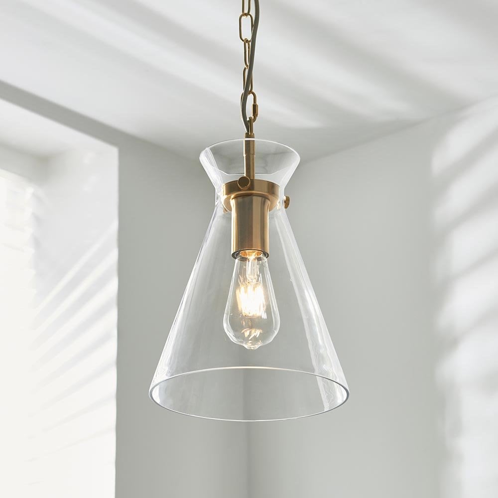 Harlow Single Brass & Clear Glass Pendant