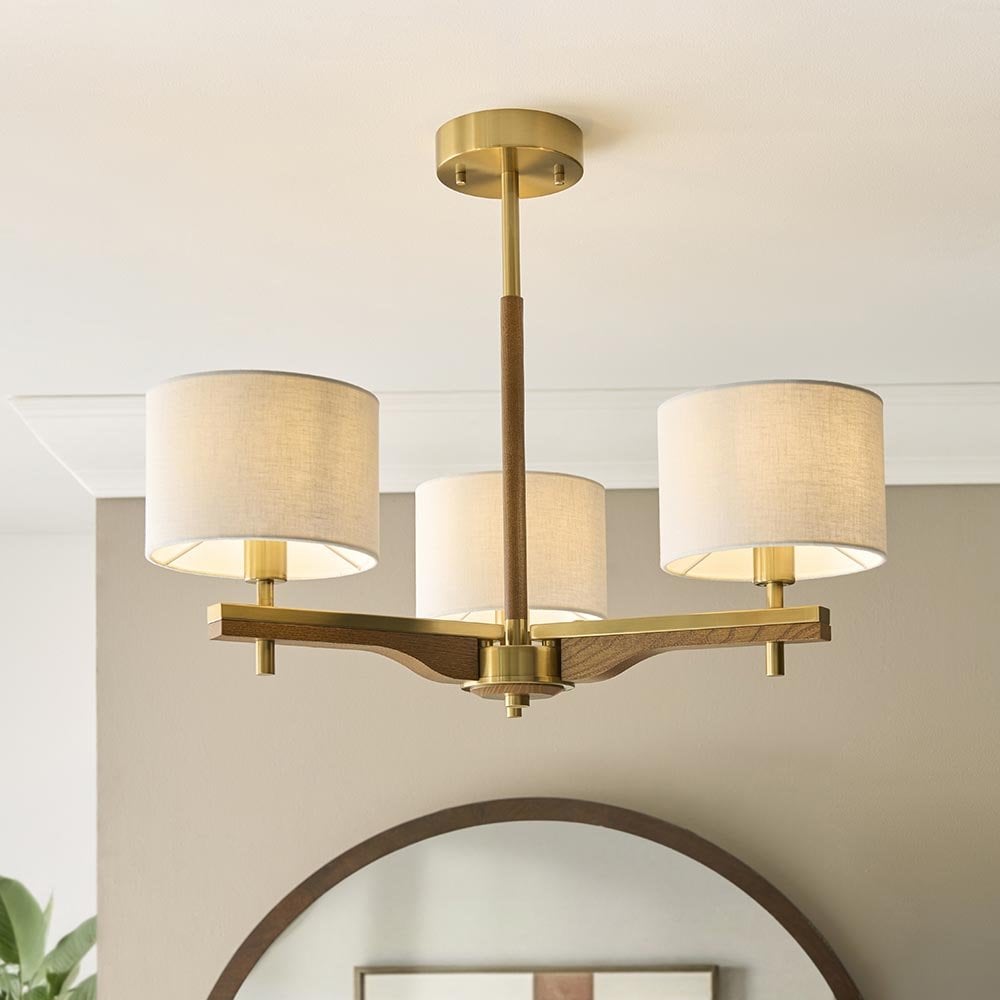 Heathcliff Semi Flush Fitting in Ash Wood & Brass Finish
