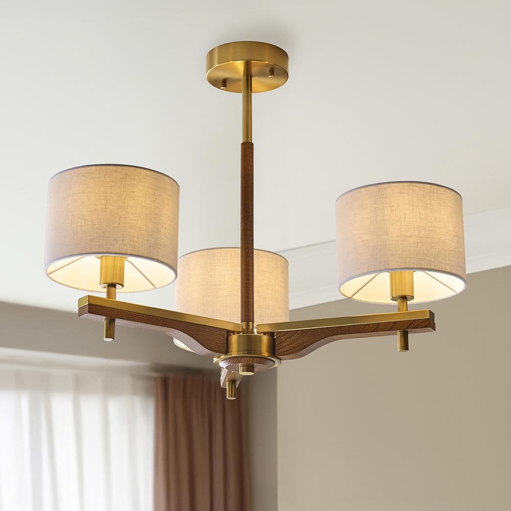 Heathcliff Semi Flush Fitting in Ash Wood & Brass Finish