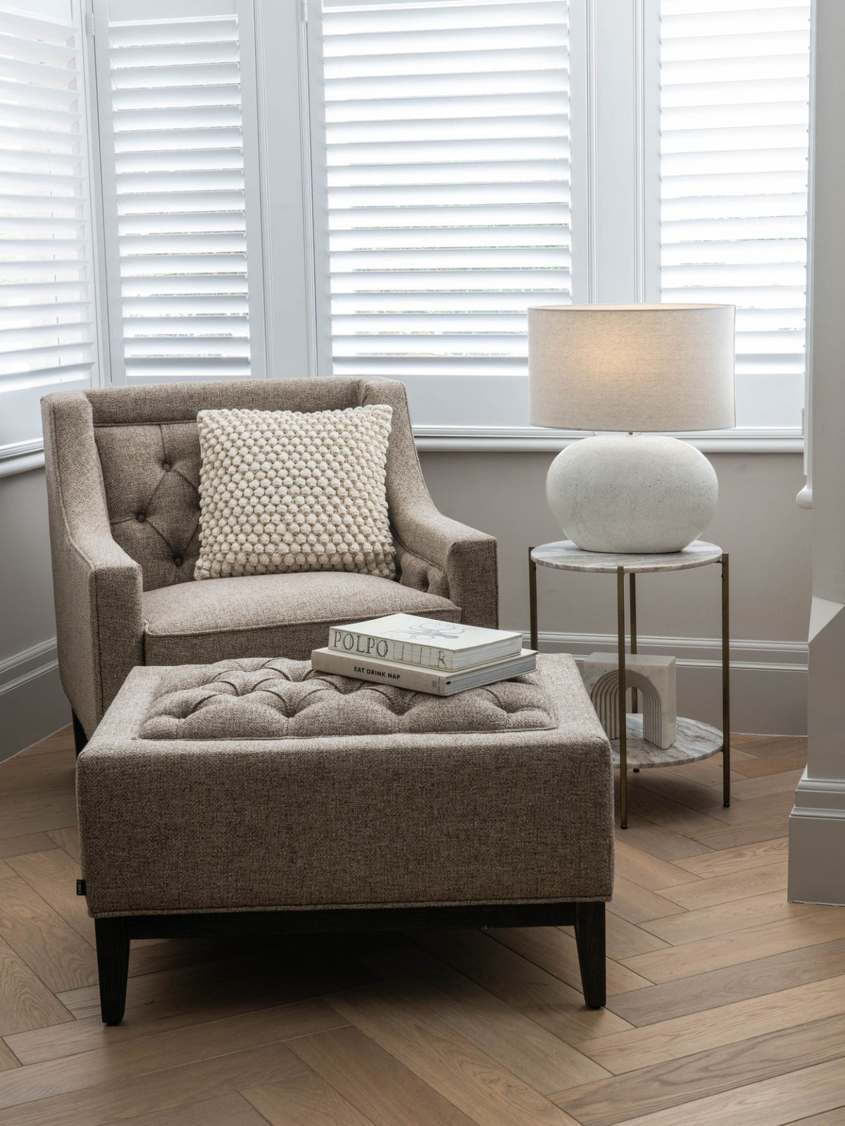 Theodore Buttoned Stool Dark Taupe