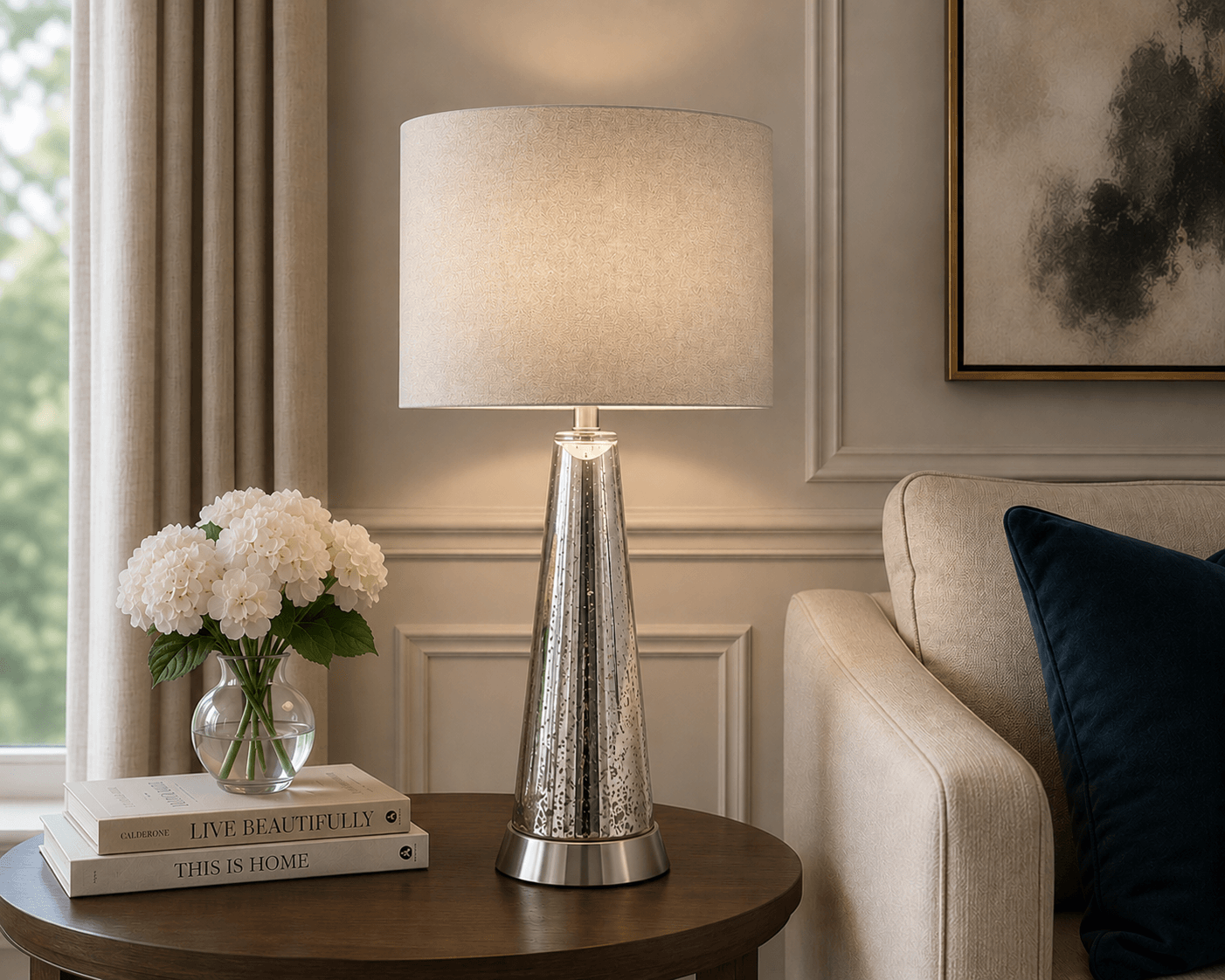 Ember Mercury Effect Glass Table Lamp With Shade
