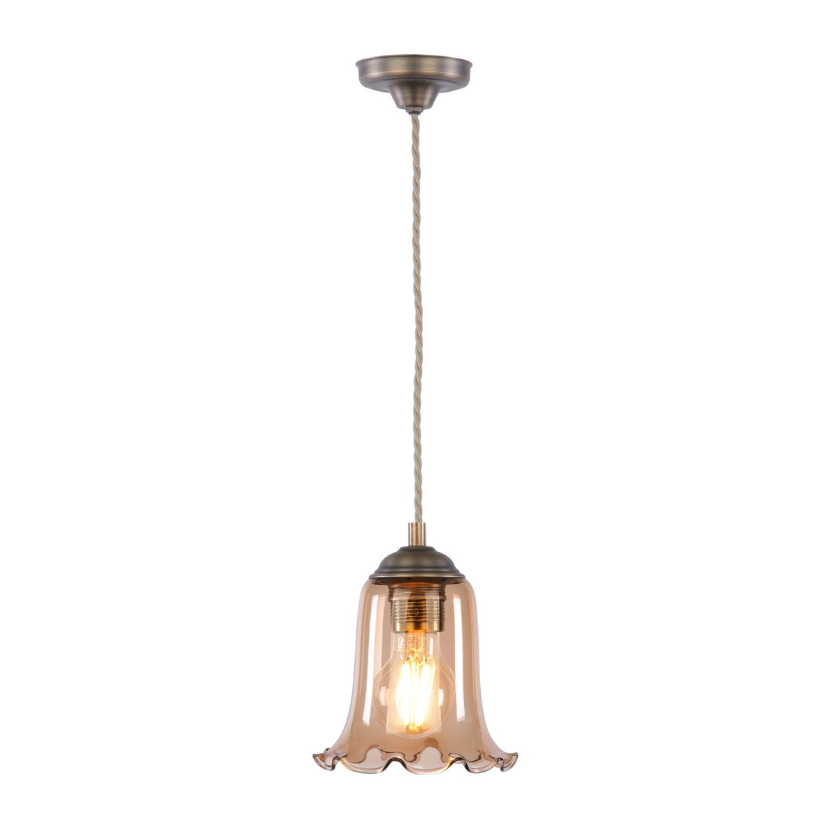 Ebba Antique Brass Pendant with Amber Glass