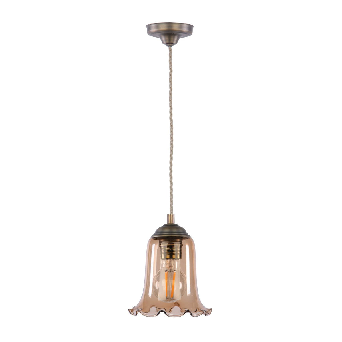 Ebba Antique Brass Pendant with Amber Glass