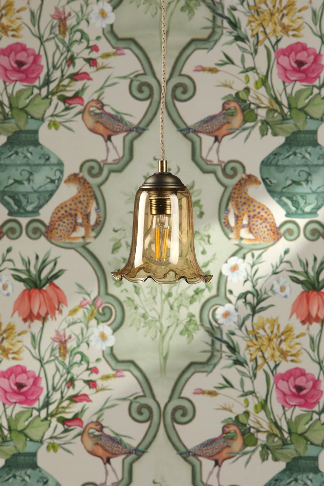 Ebba Antique Brass Pendant with Amber Glass