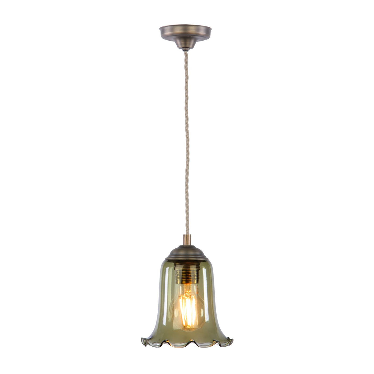 Ebba Antique Brass Pendant with Green Glass