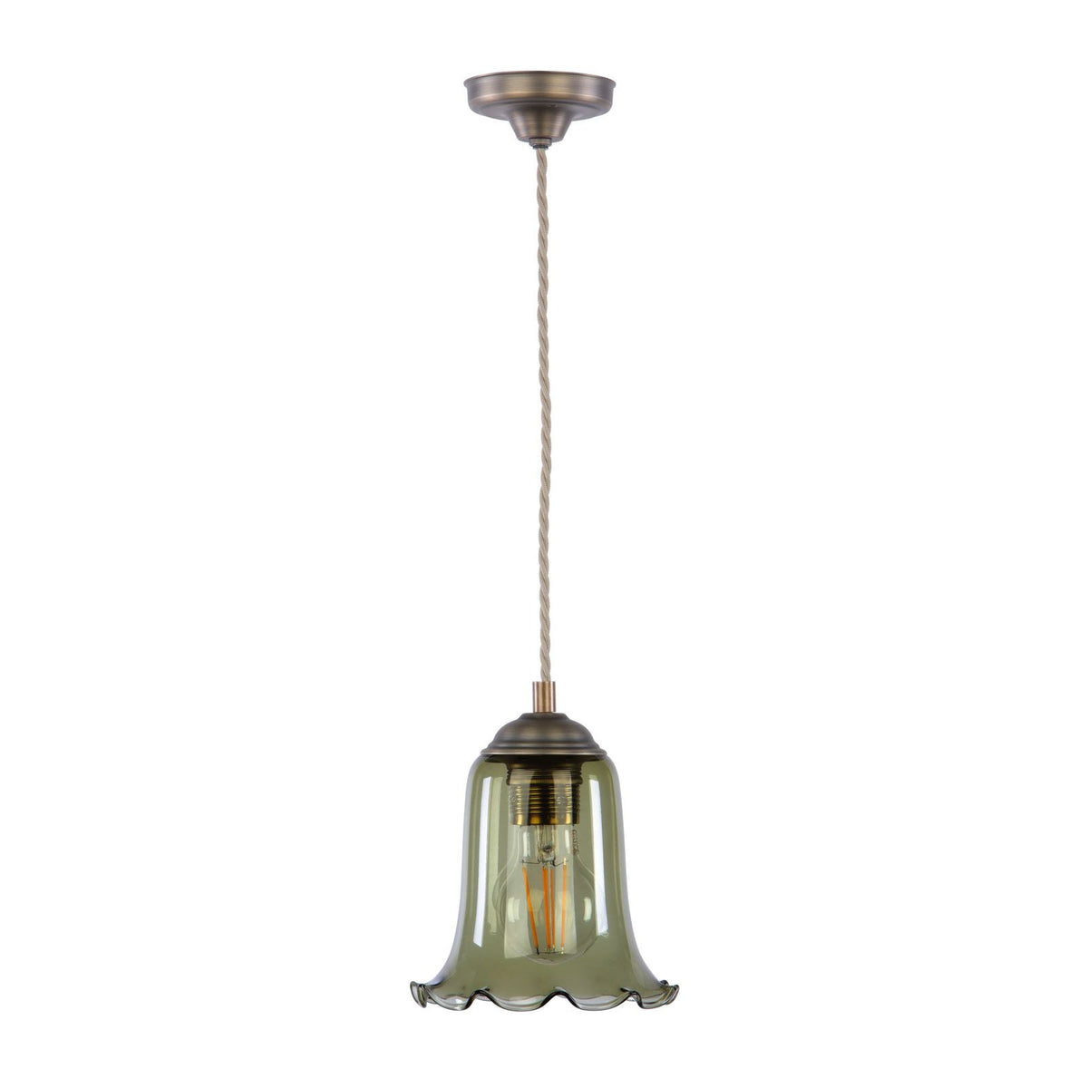 Ebba Antique Brass Pendant with Green Glass
