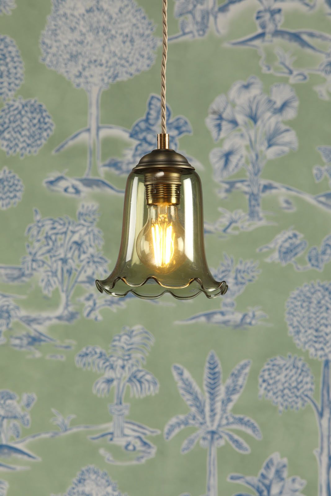Ebba Antique Brass Pendant with Green Glass