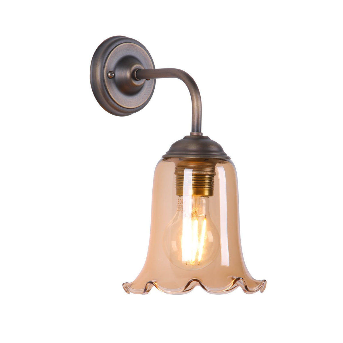 Ebba Antique Brass Wall Light with Amber Glass