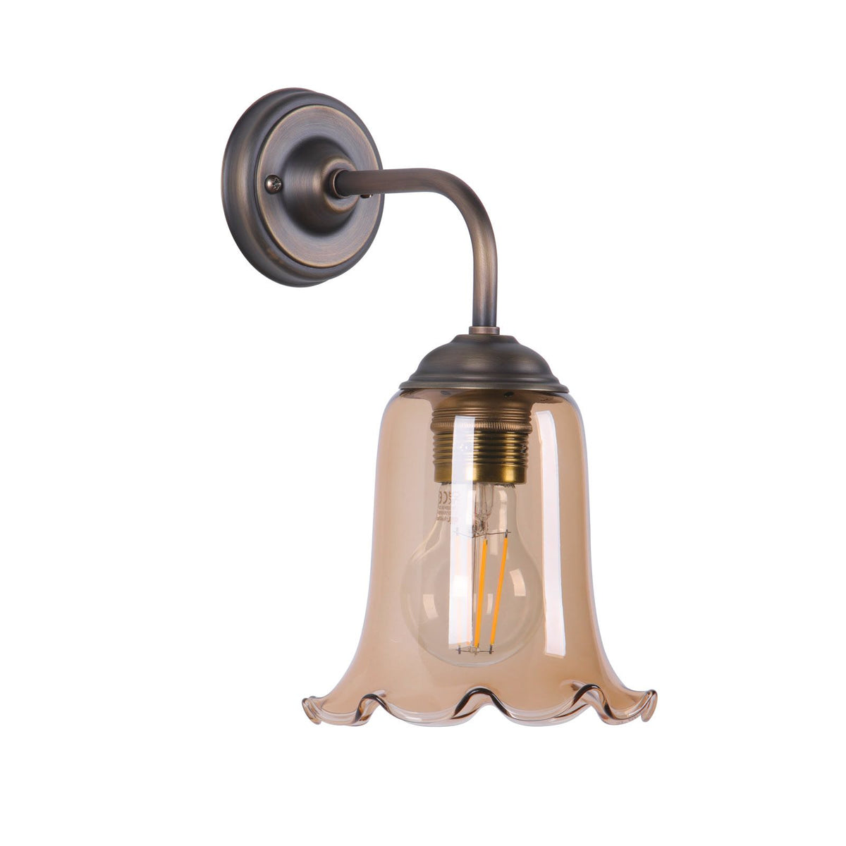 Ebba Antique Brass Wall Light with Amber Glass