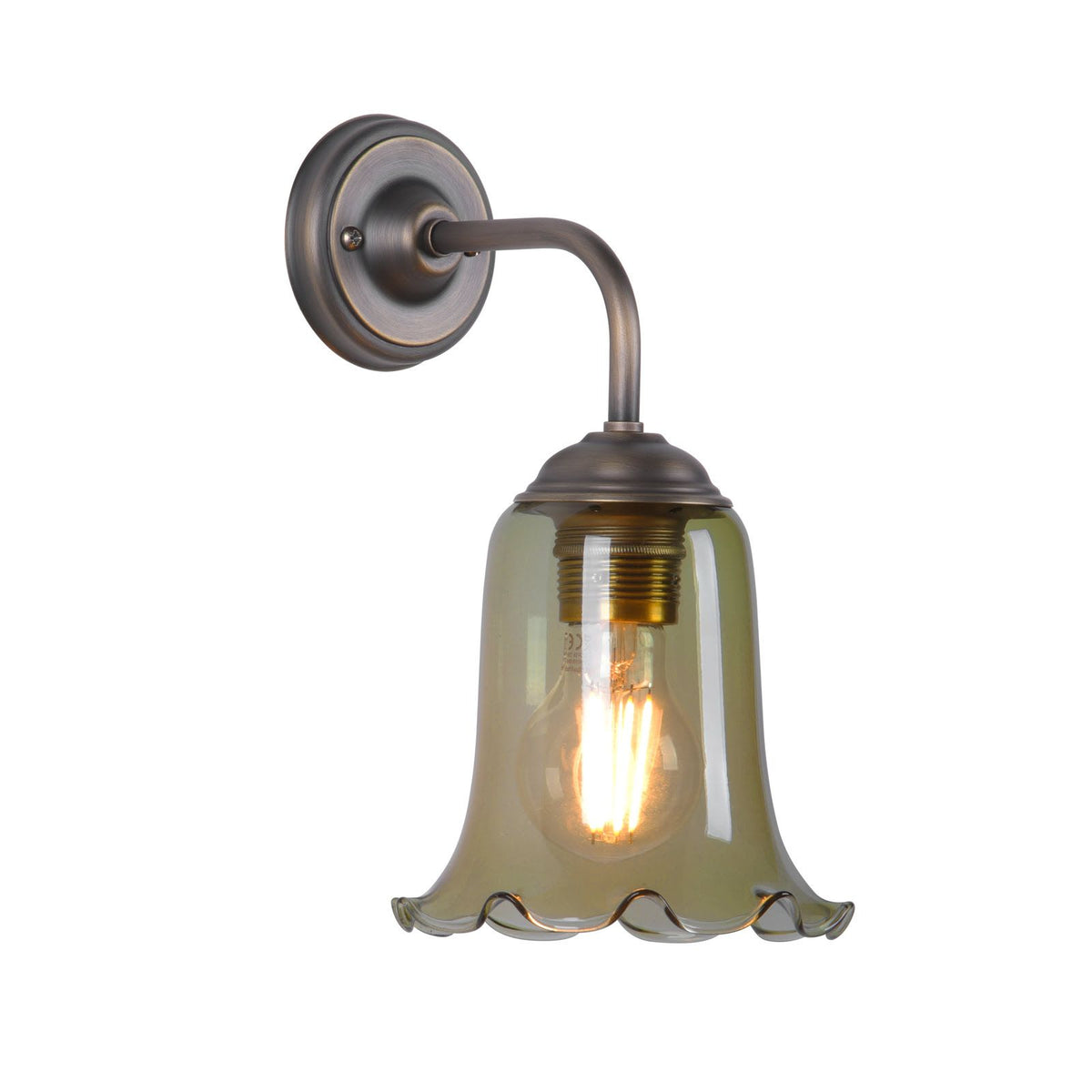 Ebba Antique Brass Wall Light with Green Glass