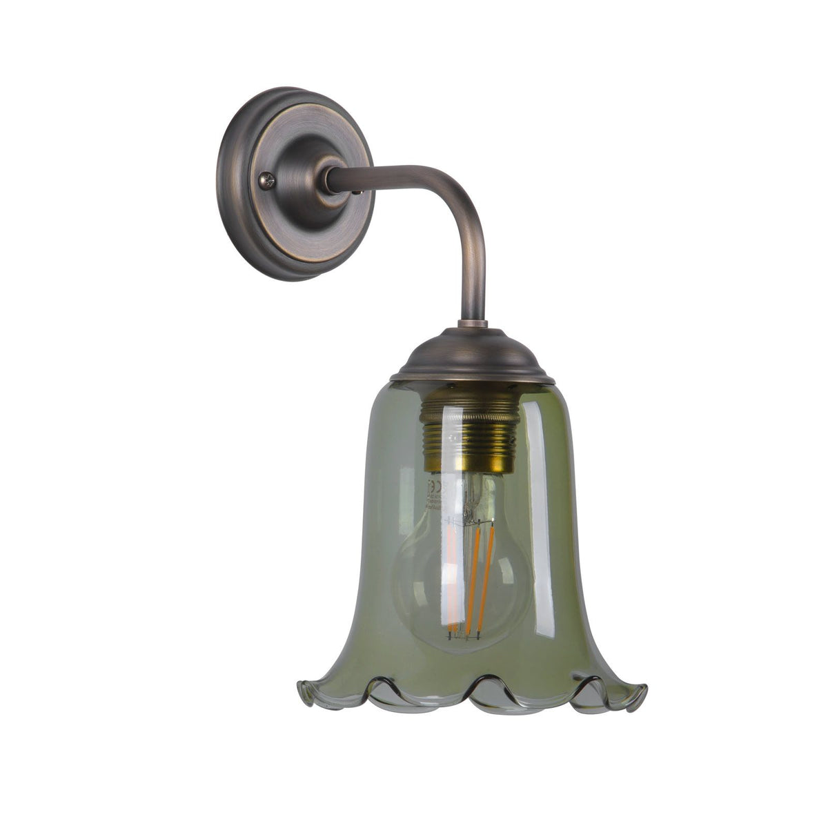 Ebba Antique Brass Wall Light with Green Glass