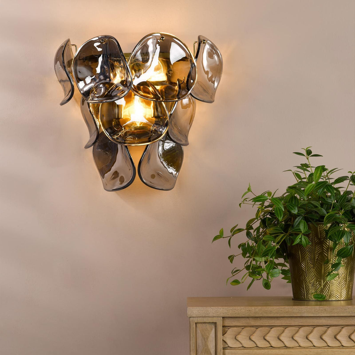 Genoa Natural Brass & Smoked Glass Wall Light