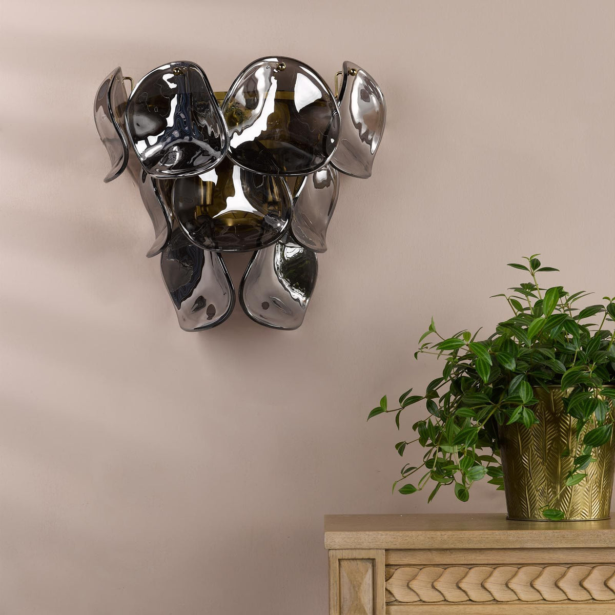 Genoa Natural Brass & Smoked Glass Wall Light