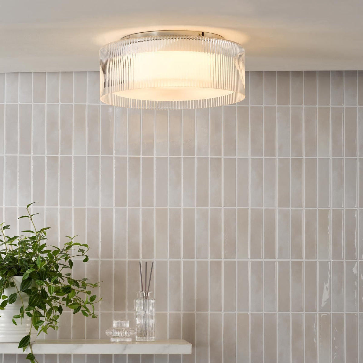 Geryon Polished Chrome Bathroom Flush Light IP44