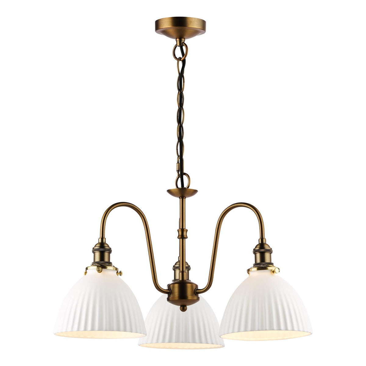 Hadano 3 Light Pendant in Antique Bronze with White Domed Shades