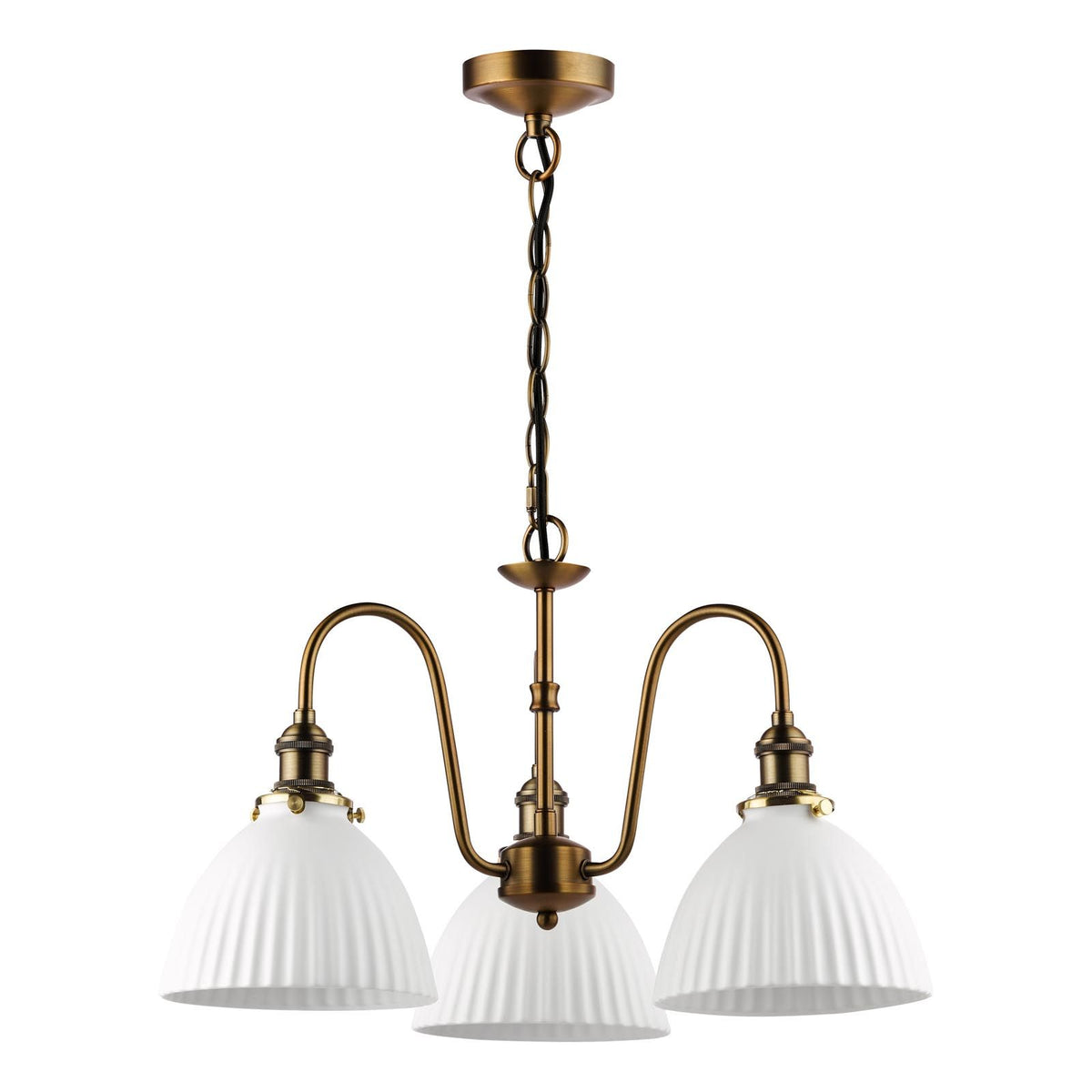 Hadano 3 Light Pendant in Antique Bronze with White Domed Shades