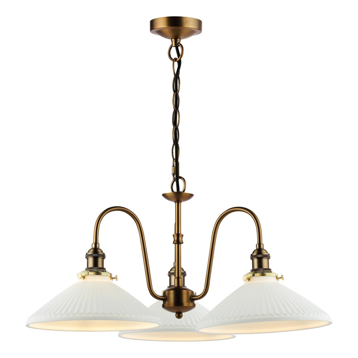 Hadano 3 Light Pendant in Antique Bronze with White Shallow Shades