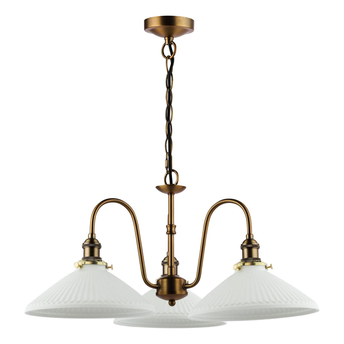 Hadano 3 Light Pendant in Antique Bronze with White Shallow Shades