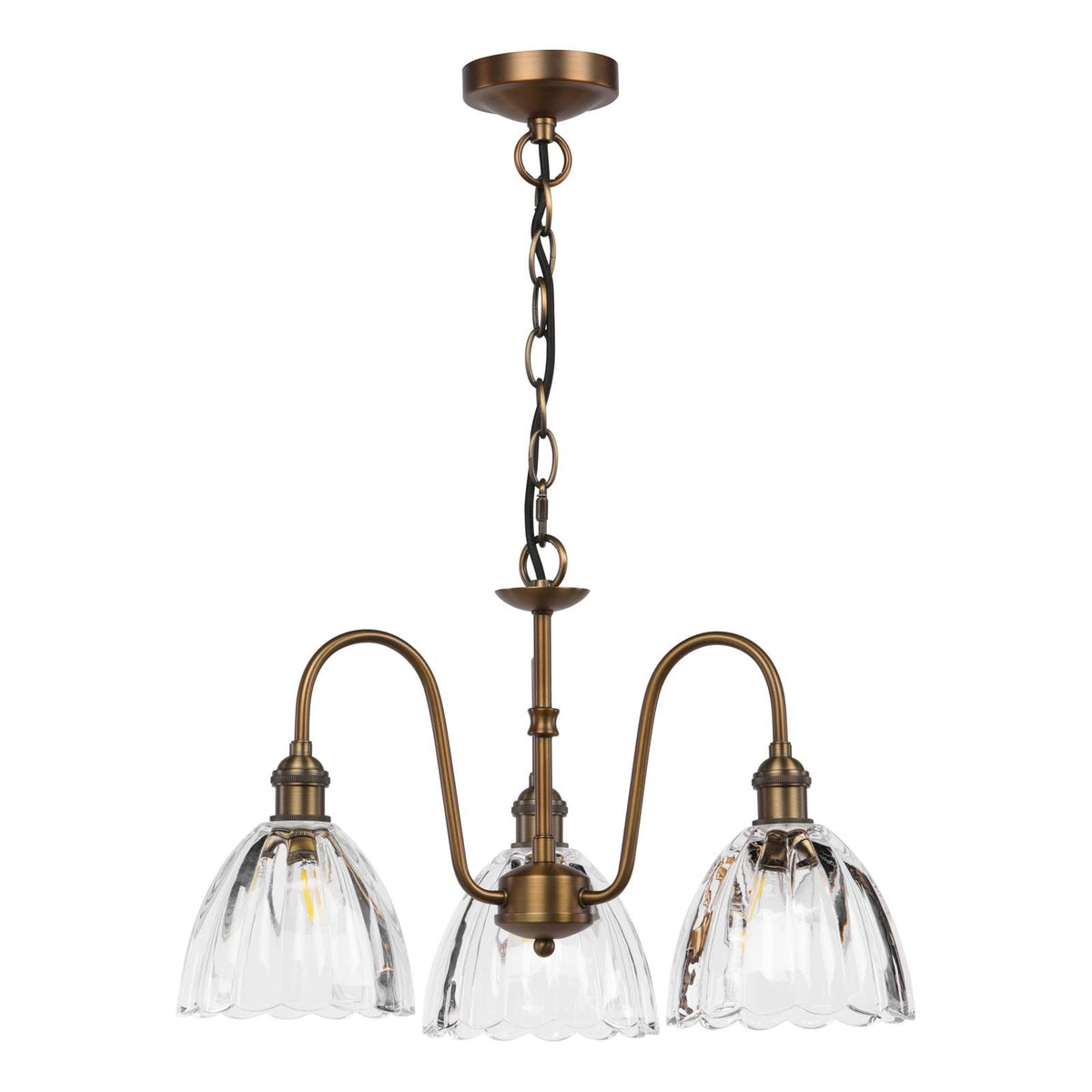 Hadano 3 Light Pendant in Antique Bronze with Scalloped Bell Shades