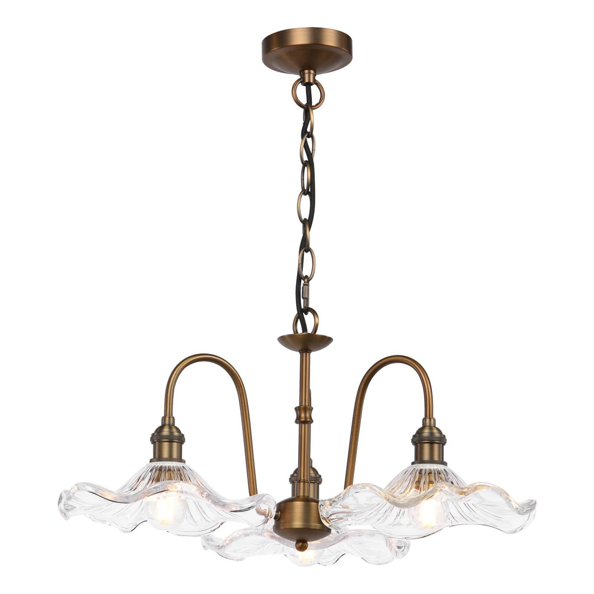 Hadano 3 Light Pendant in Antique Bronze with Wavy Glass Shades