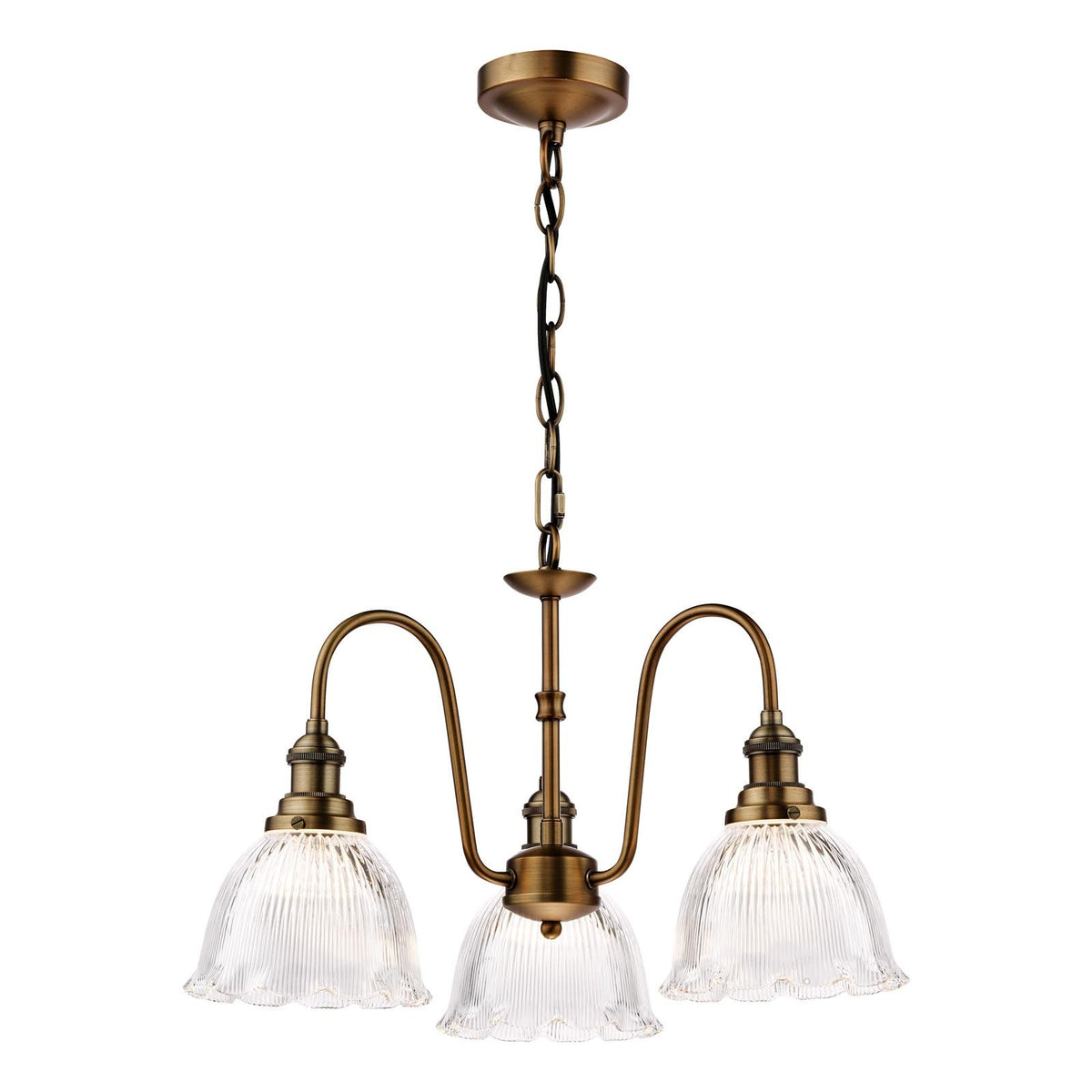 Hadano 3 Light Pendant in Antique Bronze with Domed Ribbed Shades