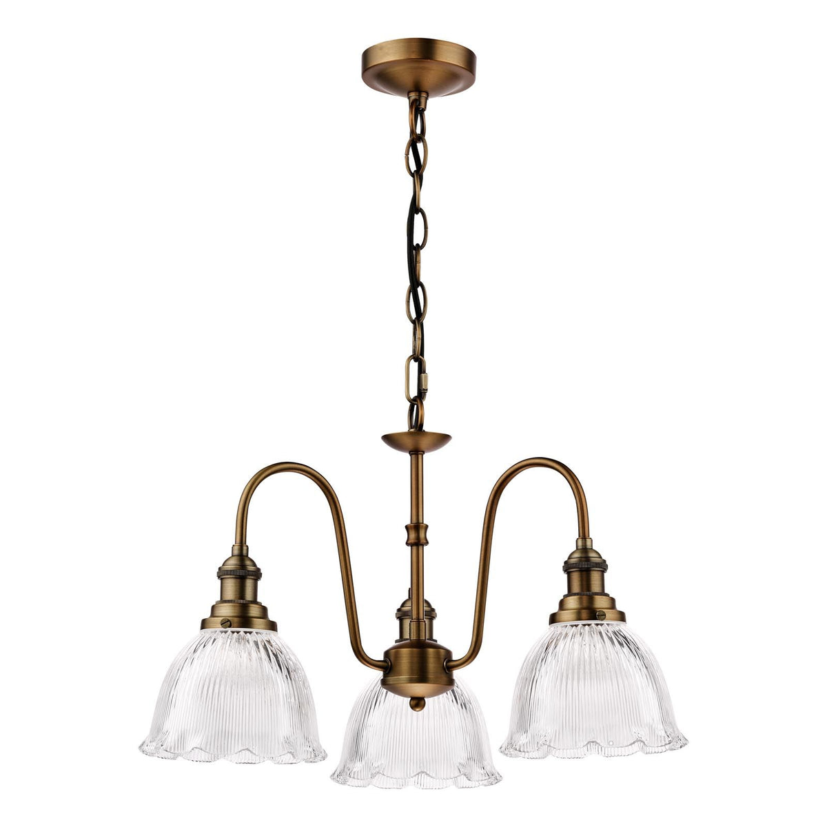 Hadano 3 Light Pendant in Antique Bronze with Domed Ribbed Shades