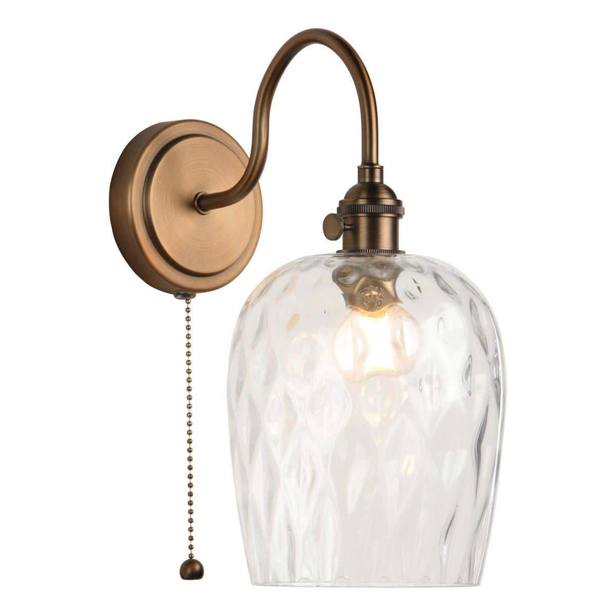 Hadano Antique Bronze Small Wall Light with Clear Dimpled Shade