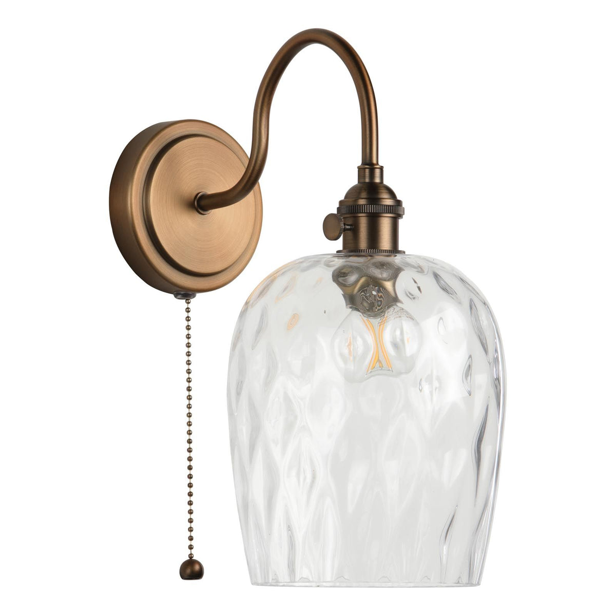 Hadano Antique Bronze Small Wall Light with Clear Dimpled Shade