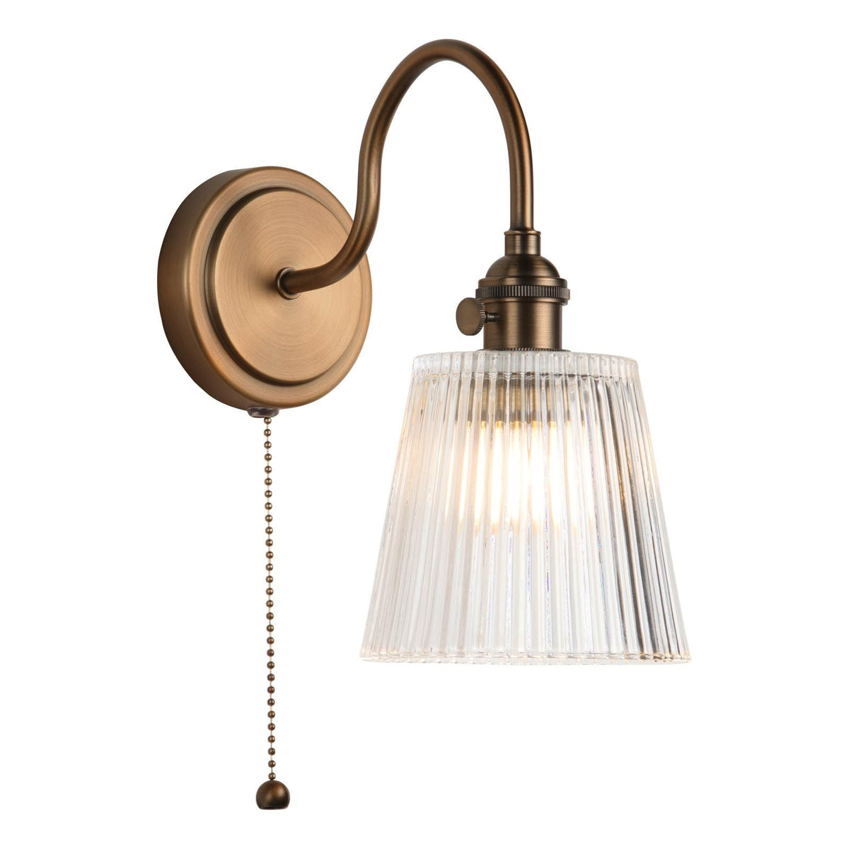 Hadano Antique Bronze Small Wall Light with Clear Ribbed Glass Shade