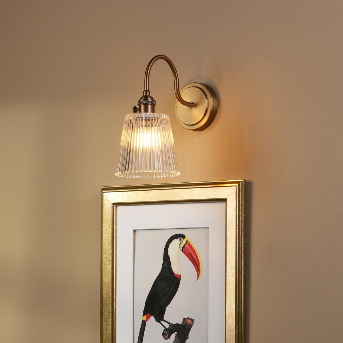 Hadano Antique Bronze Small Wall Light with Clear Ribbed Glass Shade