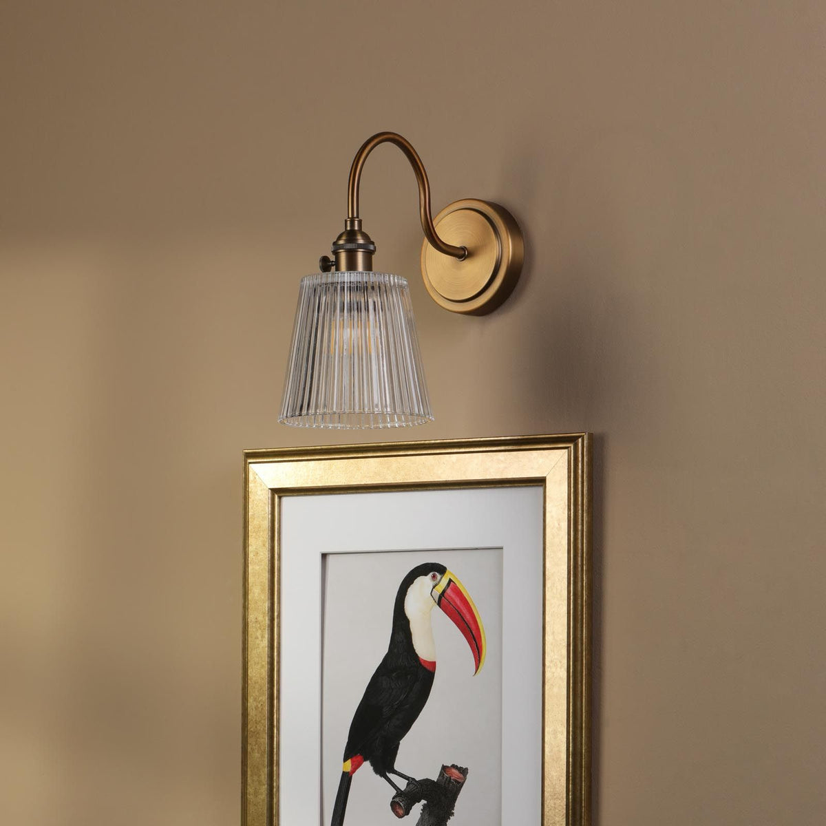 Hadano Antique Bronze Small Wall Light with Clear Ribbed Glass Shade
