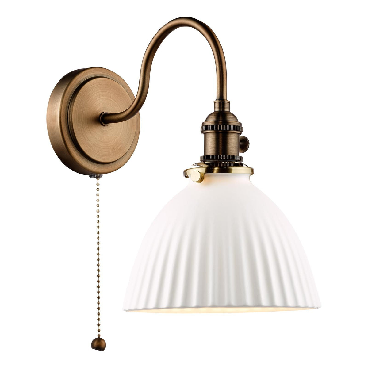 Hadano Antique Bronze Small Wall Light with White Domed Shade