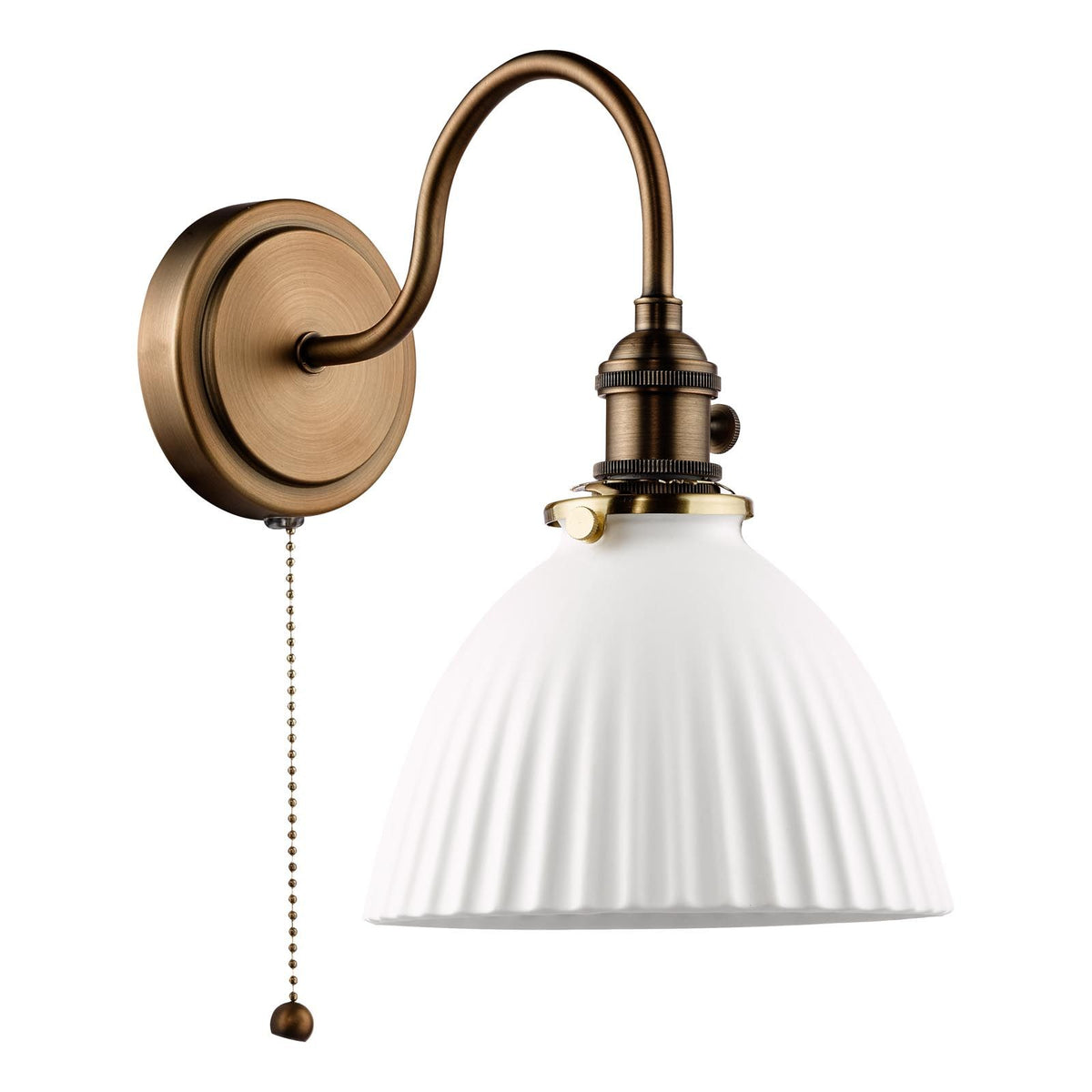 Hadano Antique Bronze Small Wall Light with White Domed Shade