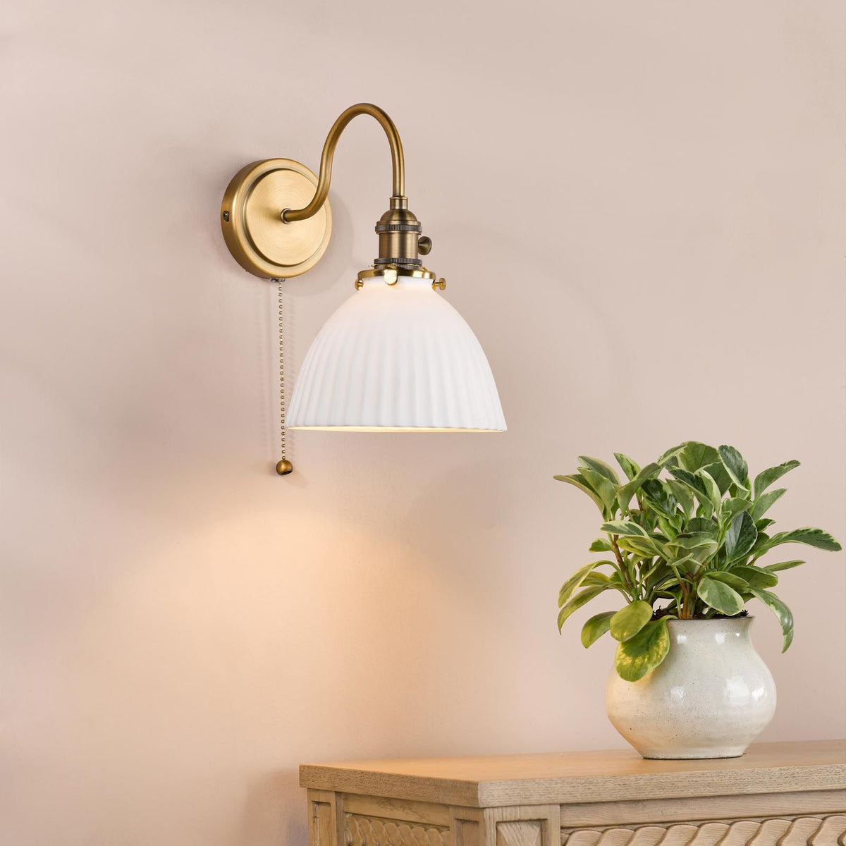 Hadano Antique Bronze Small Wall Light with White Domed Shade