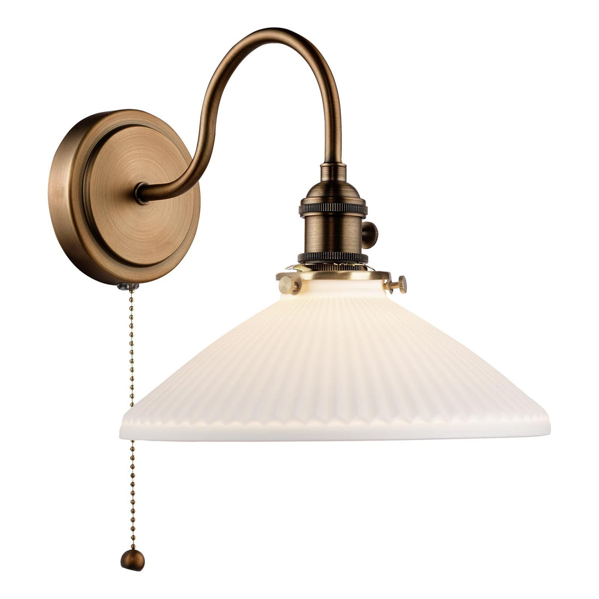 Hadano Antique Bronze Small Wall Light with White Shallow Shade