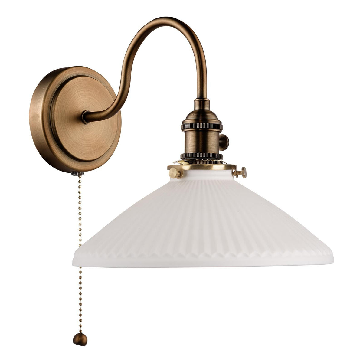 Hadano Antique Bronze Small Wall Light with White Shallow Shade