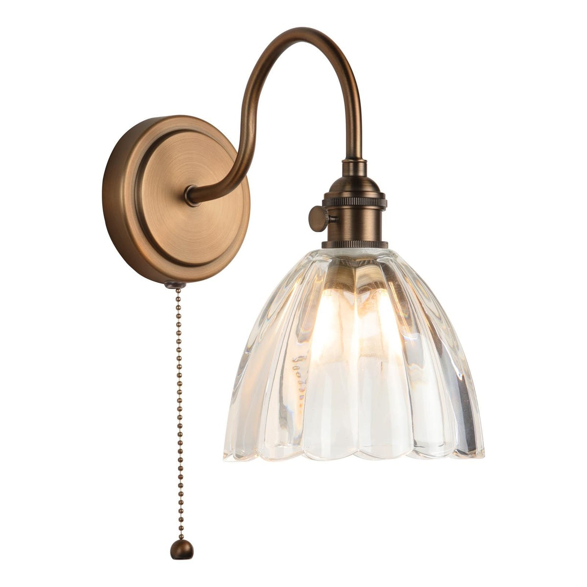 Hadano Antique Bronze Small Wall Light with Scalloped Bell Shade