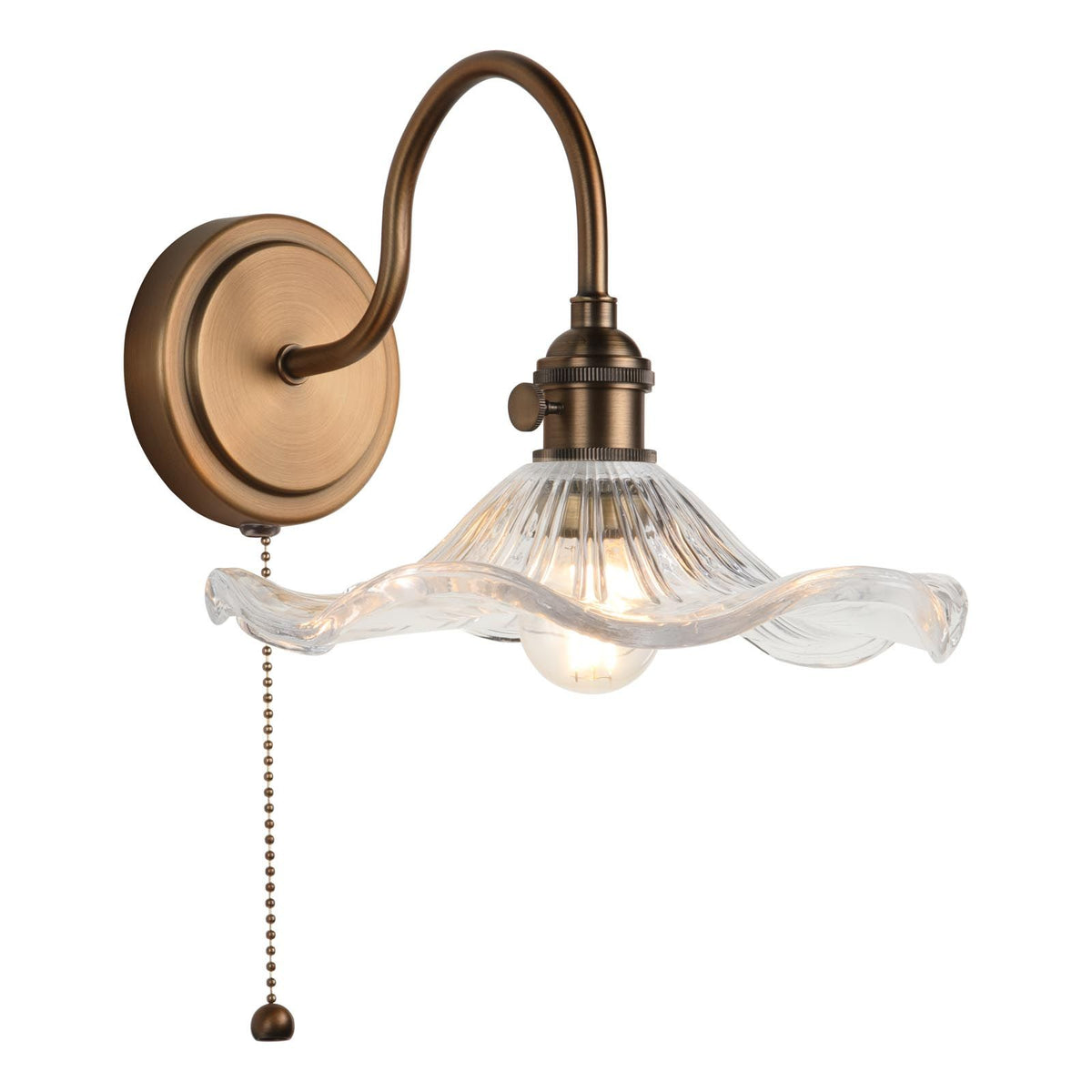 Hadano Antique Bronze Small Wall Light with Wavy Glass Shade
