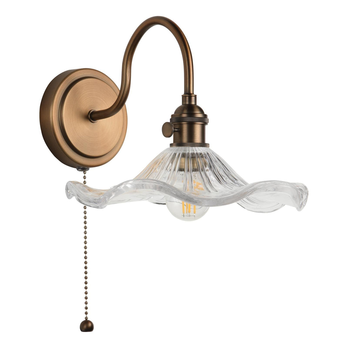 Hadano Antique Bronze Small Wall Light with Wavy Glass Shade