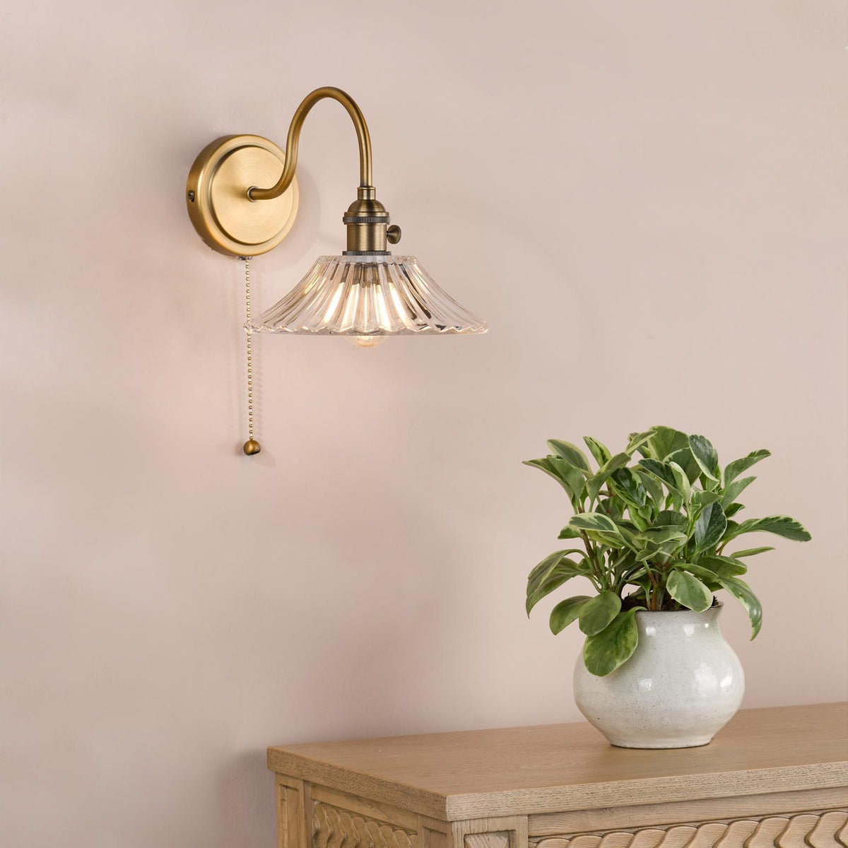 Hadano Antique Bronze Small Wall Light with Wavy Glass Shade