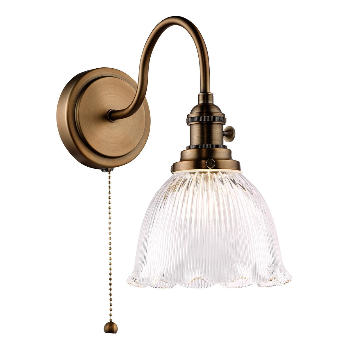 Hadano Antique Bronze Small Wall Light with Domed Ribbed Shade