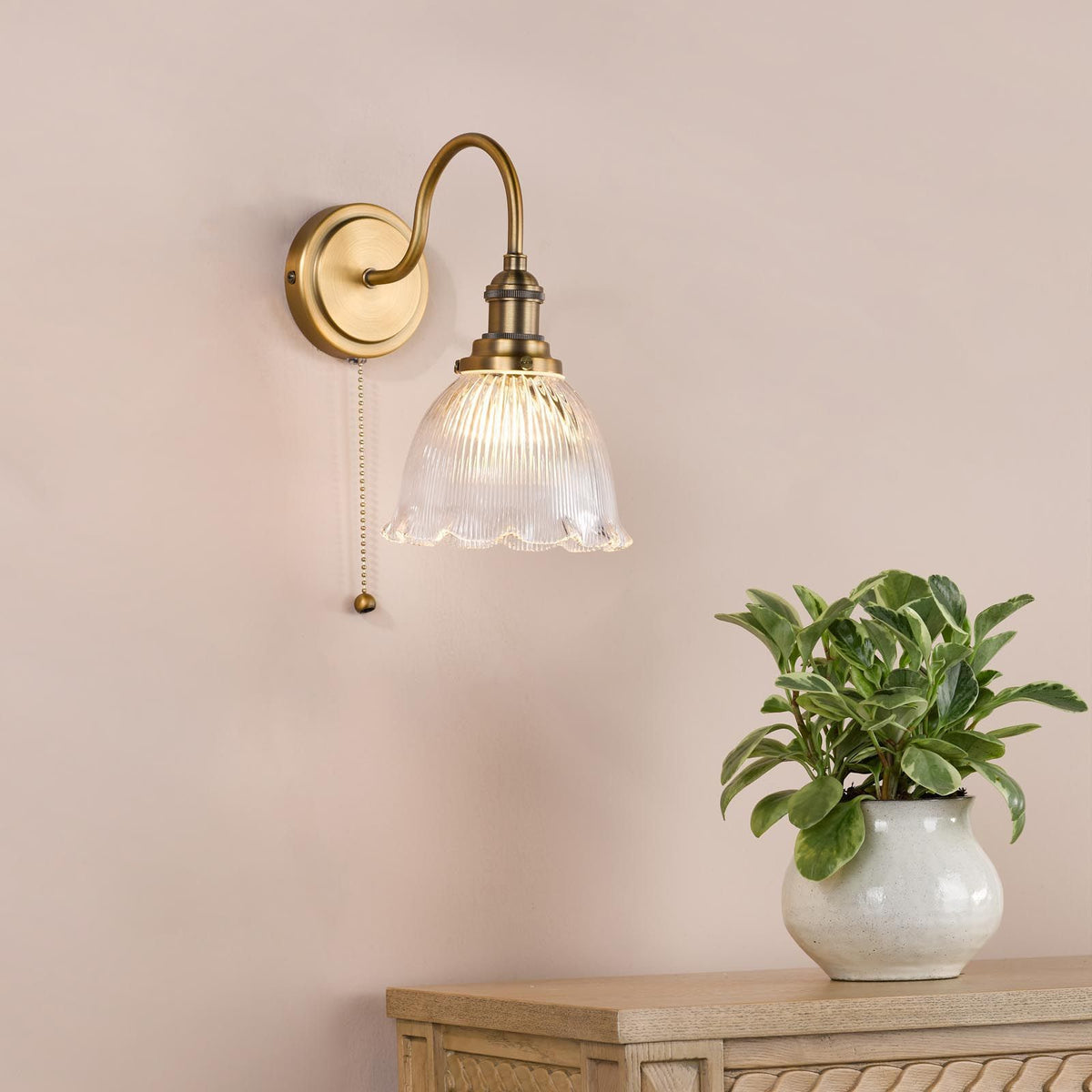 Hadano Antique Bronze Small Wall Light with Domed Ribbed Shade