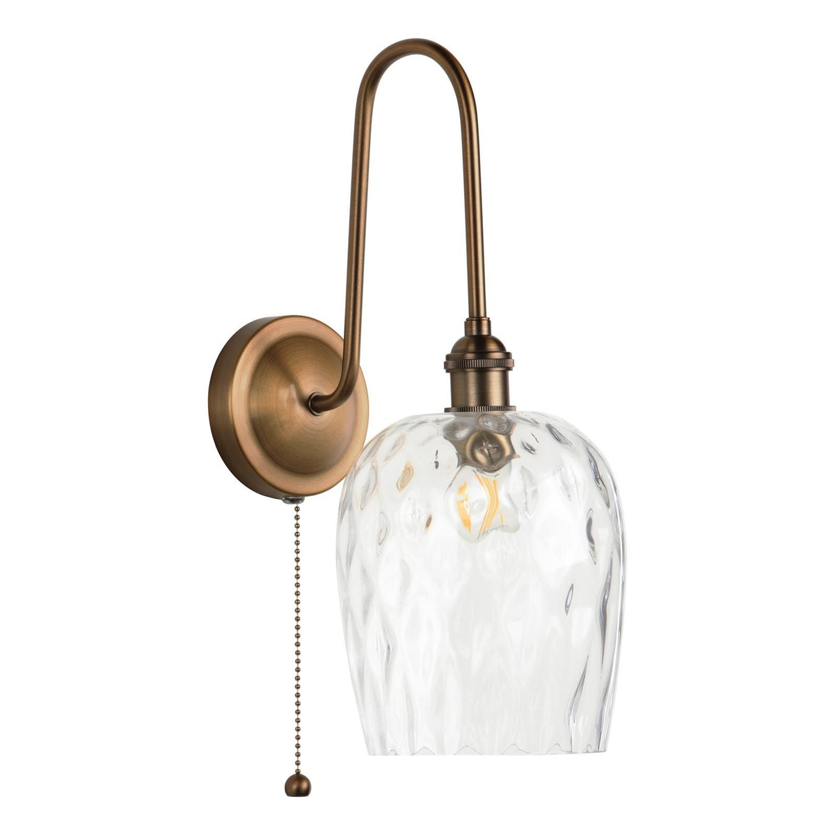 Hadano Antique Bronze Tall Wall Light with Clear Dimpled Shade