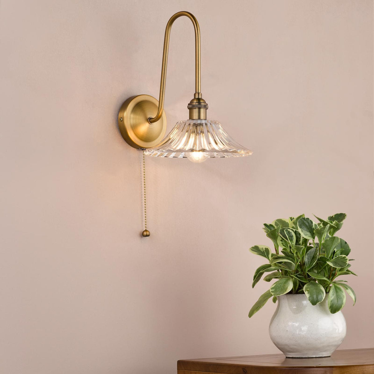 Hadano Antique Bronze Tall Wall Light with Flared Glass Shade