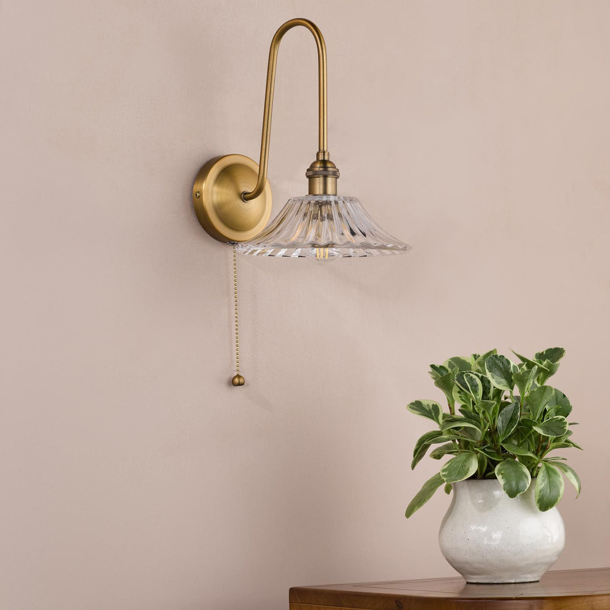 Hadano Antique Bronze Tall Wall Light with Flared Glass Shade
