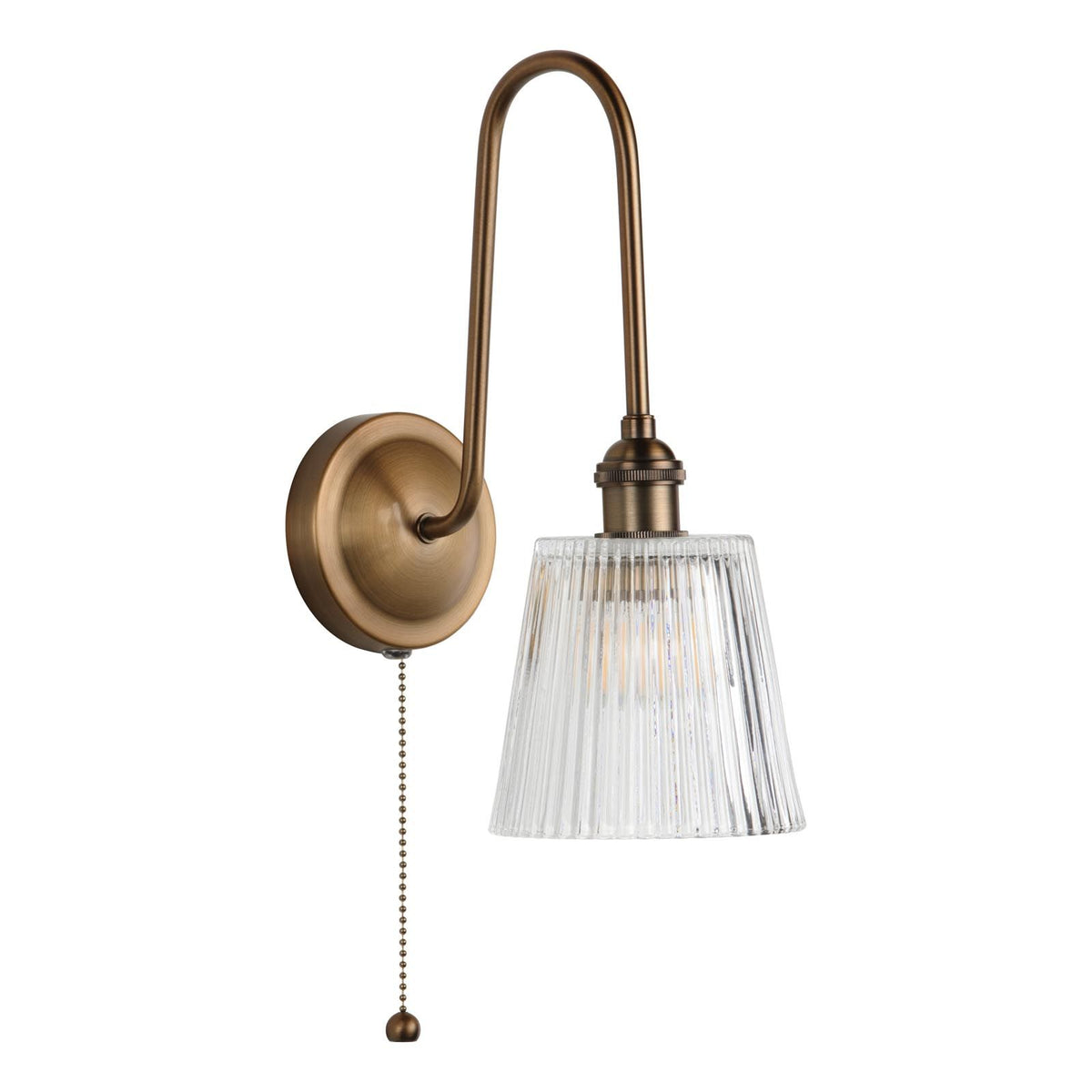 Hadano Antique Bronze Tall Wall Light with Clear Ribbed Glass Shade