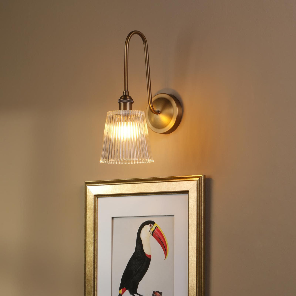 Hadano Antique Bronze Tall Wall Light with Clear Ribbed Glass Shade