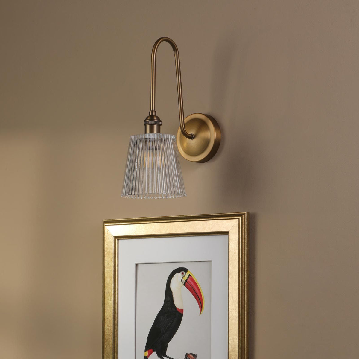 Hadano Antique Bronze Tall Wall Light with Clear Ribbed Glass Shade